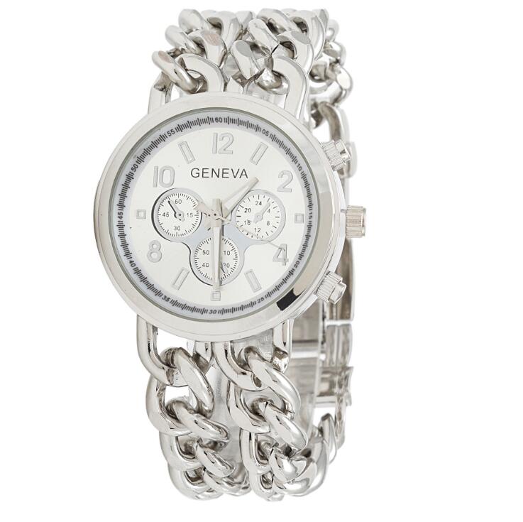 Nouvelle arrivée bracelet en alliage de Genève en acier inoxydable grandes dames de cadran à double montre bracelet chaîne