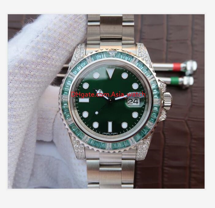 

Top Quality Factory Maker Sapphire Glass 116610LV 116610 Full Diamond Bezel Automatic Mechanical Mens Watch Watches, Green