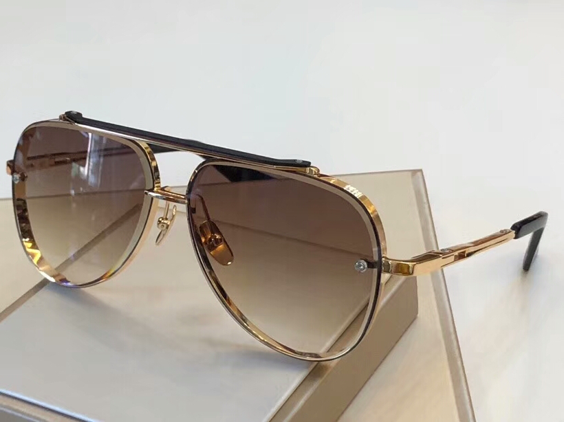 

210 Gold/Black Pilot Sunglasses Brown Gradient Lens Fashion Sun Glasses Mens Sunglasses Shades with box