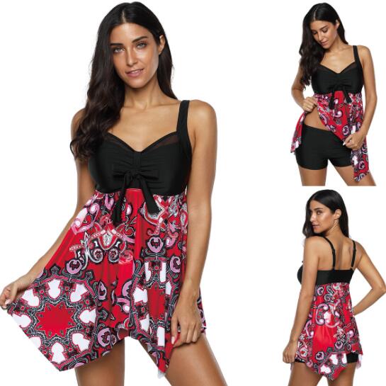 

one piece big Fat plus plus size swimwear skirt split fit skinny irregular hem skirt split flat angle swimsuit flexible stylish Bikinis sets