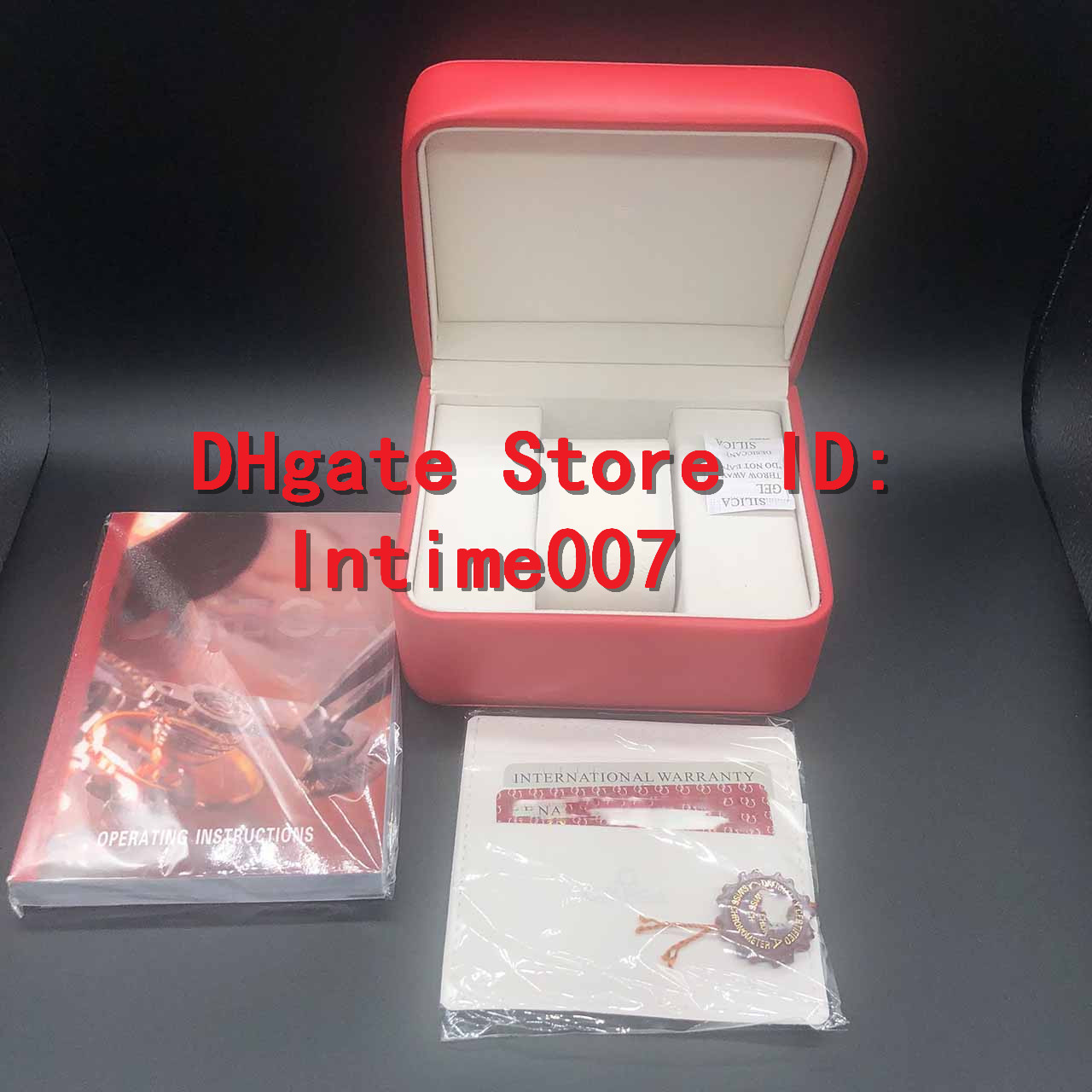 

Luxury new square red for omega box watch booklet card tags and papers in english watches Box Original Inner Outer Men Wristwatch box, Black;blue