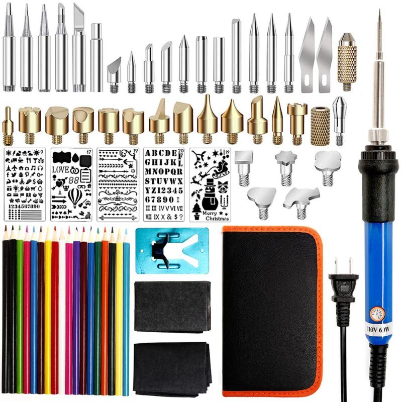 

71pcs 60W Adjustable Soldering Iron Carving Pyrography Tool Wood Embossing Burning Soldering Pen Set Welding Tips Kit US Plug