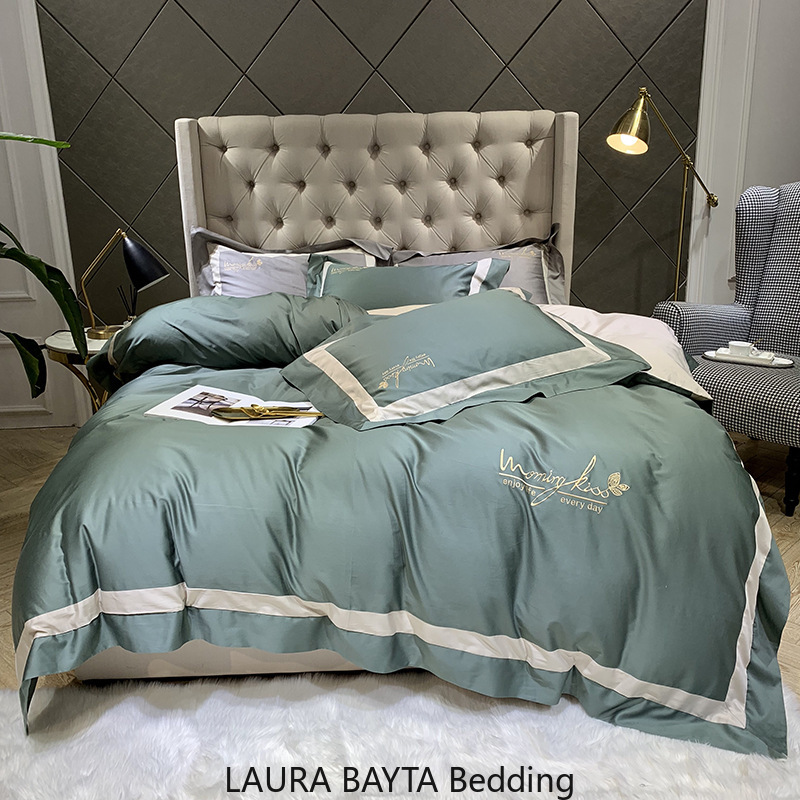 

Silk Bedding Set Queen  Size Solid Color Embroidery Egypt Cotton Duvet Cover Set Satin Bed Linen Sheet PINK Bedding, White