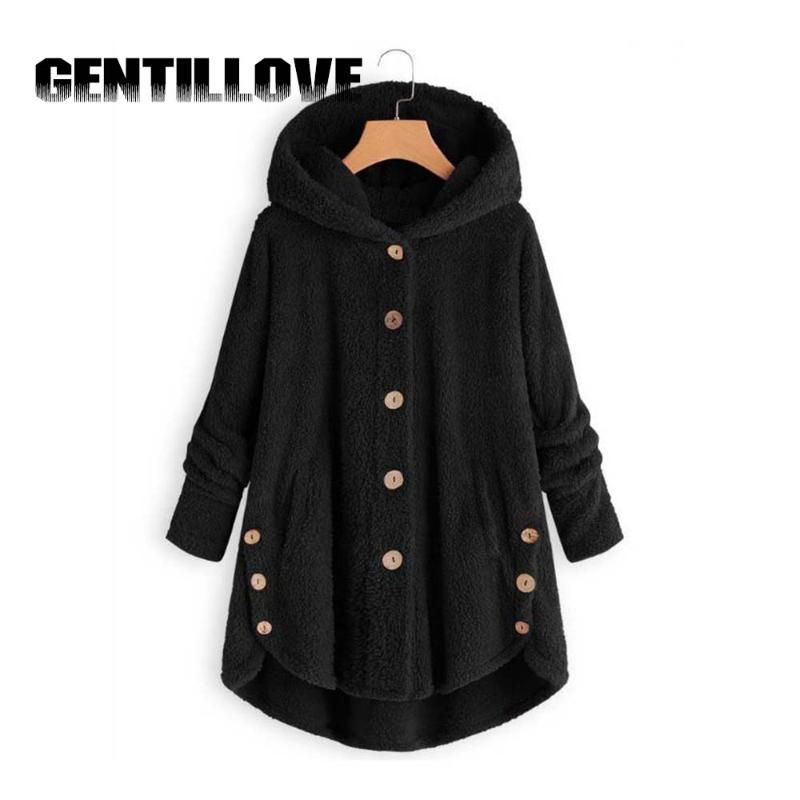

Fashion Women Winter Fluffy Coat Button Long Loose Leopard Female Hooded Faux Fur Coat Jacket Cozy Fluffy Jackets Coats 5XL, Black