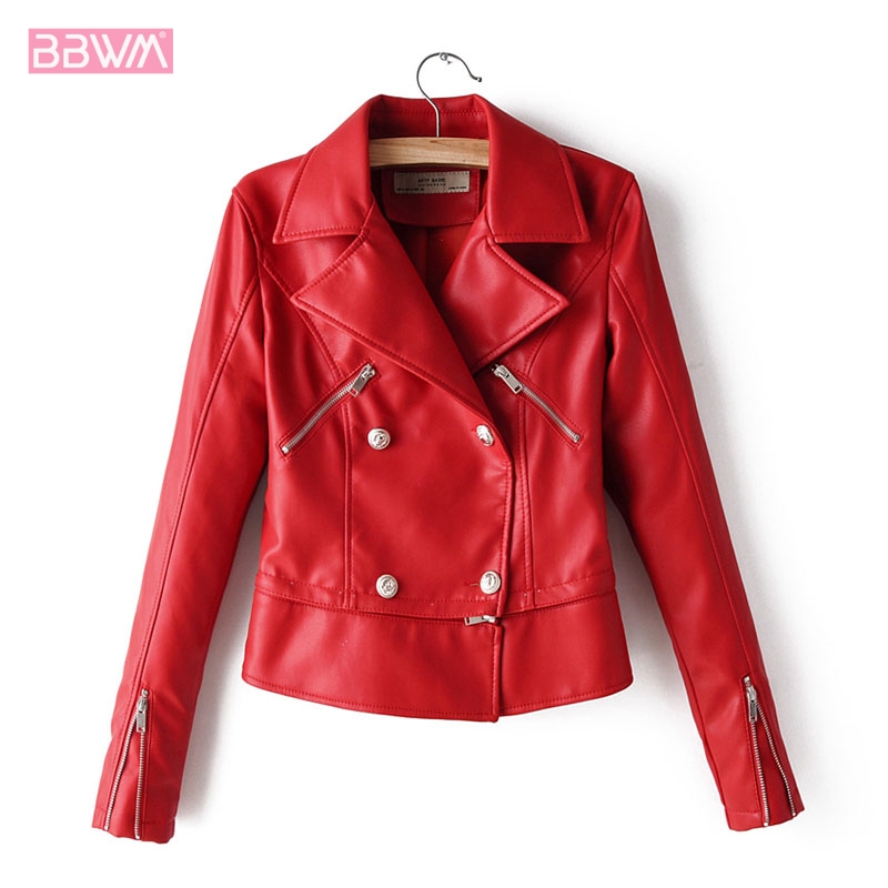 

Yellow Long-sleeved PU Lapel Double-breasted Korean Slim Locomotive Female Coat 2019 Autumn Fashion Chic Women' Jacket Black, Gold