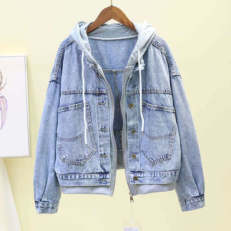 

Harajuku 2019 Big Size Vintage Jeans Jackets Female Spring Autumn Long sleeve Hooded Denim Jacket Women Ladies Casual Basic Coat, Blue