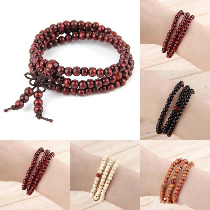 

Hot sales 108*6mm Natural Sandalwood Buddhist Buddha Meditation 108 beads Wood Prayer Bead Mala Bracelet Women Men jewelry