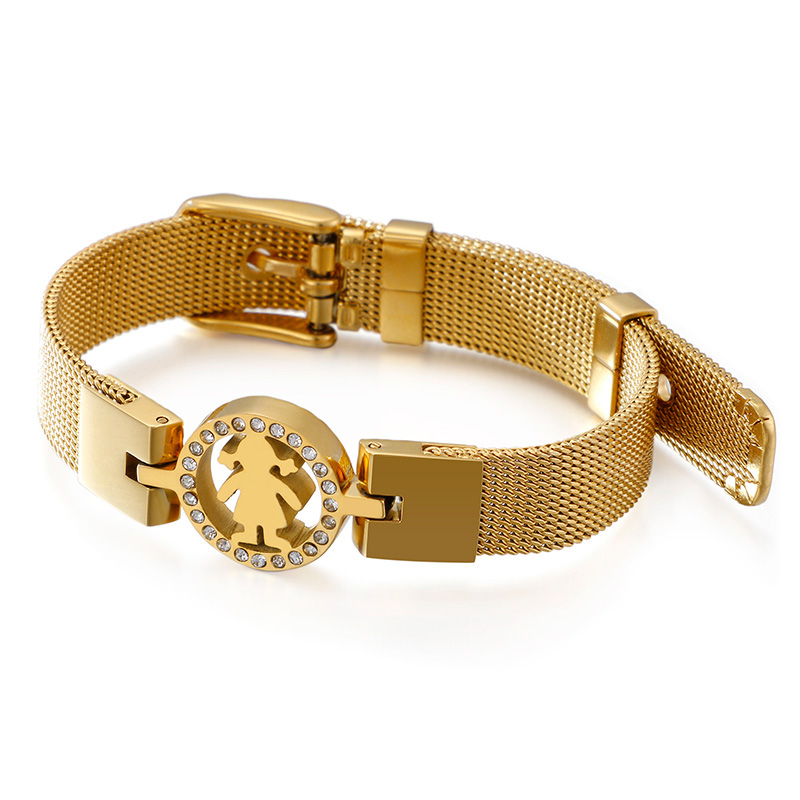 

Women Wrist Bangles Cute Cartoon Girl Bracelets Bangles 3 Colors Stainless Steel Rhinestone Shell Women Jewelry