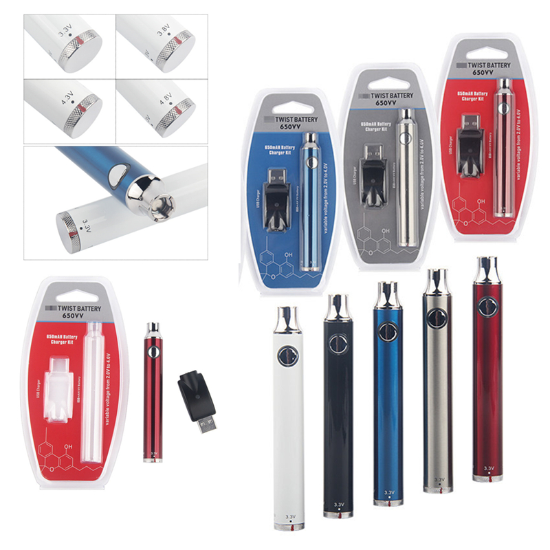 

MOQ 1Pcs Twist Preheat 650mAh Battery Charger Kit variable voltage 510 thread Vape VS Vmod Palm Law Vision Spinner