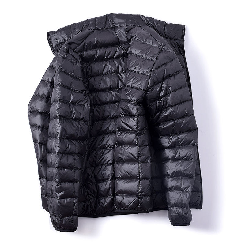 

New Fashion Warm Stand Collar Men Clothing Winter Solid Color Short Thin Coat For Men Casual male Portable Outerwear, Wine red hooded