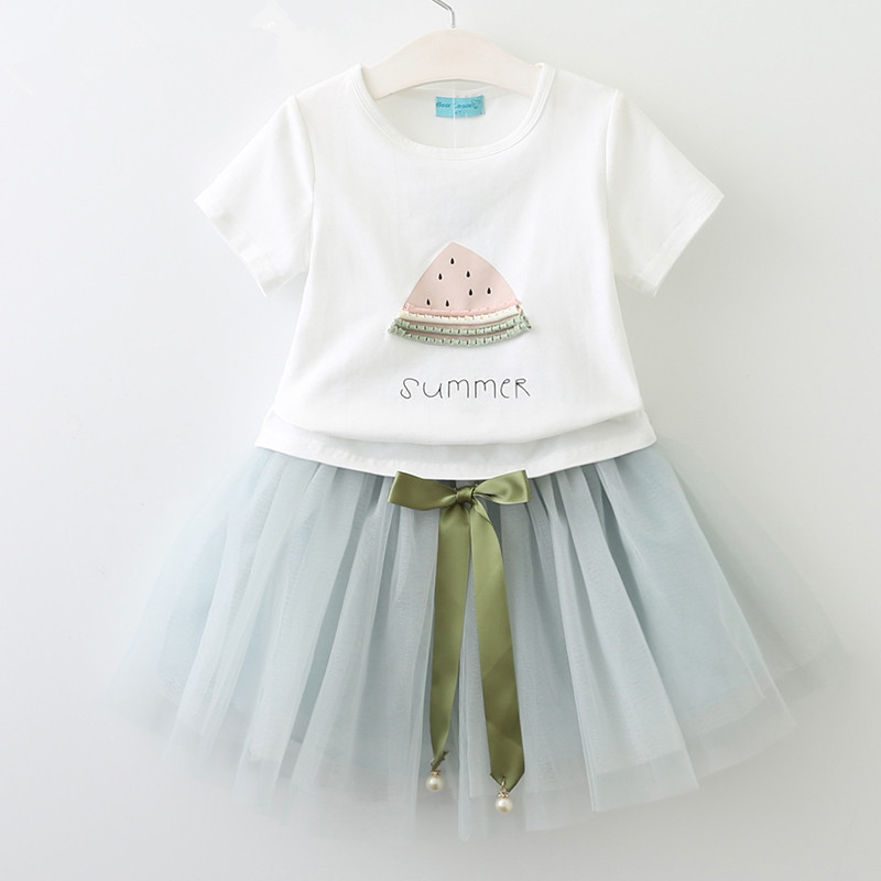 

Children Clothing Sets Summer Watermelon Printed T-Shirt+Tutu Skirt Sets 2Pcs for Kids Clothing Baby Clothes Baby Girl Outf, As picture