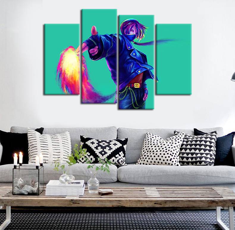 4 panel Unframed KOF Kyo Finger Gun Fire Anime Poster Print On Canvas Wall Art Picture For Home and Living Room Decor-image-449834595