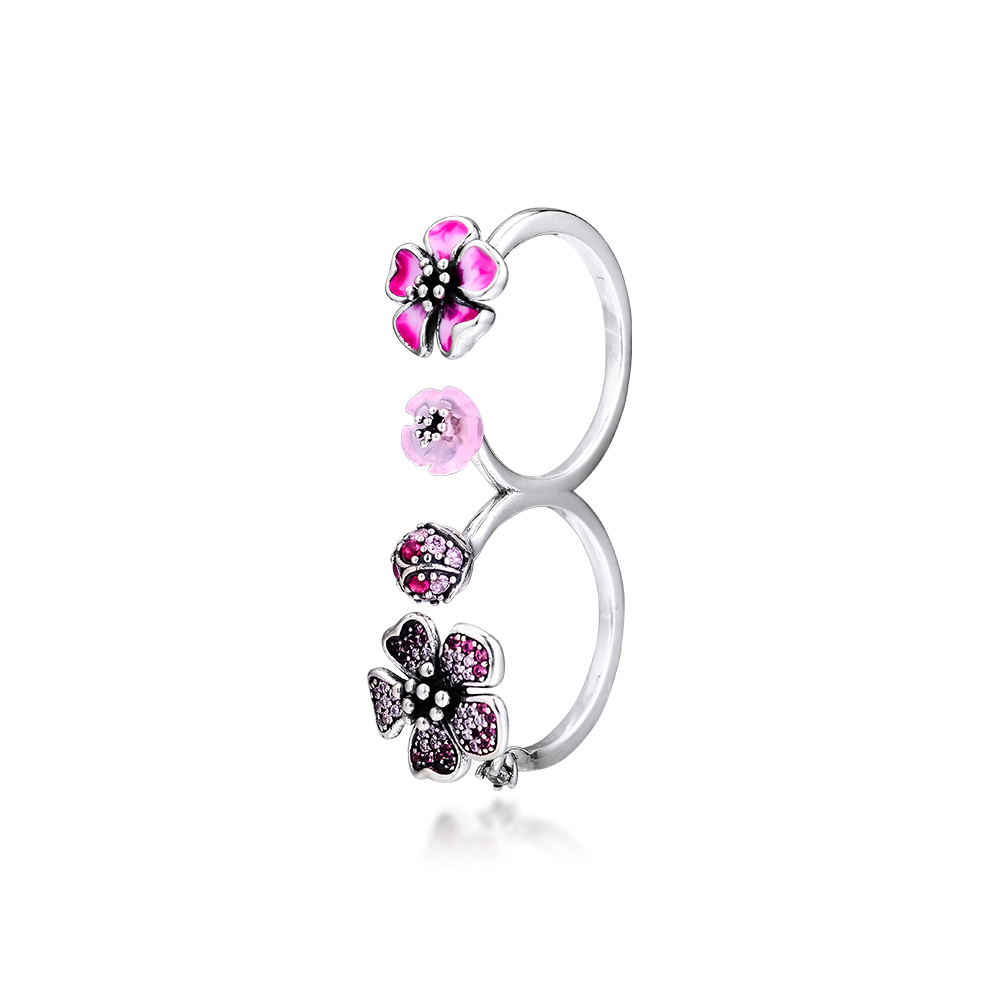 

2019 Summer 925 Sterling Silver peach flower Rings Original Fashion Engagement wedding Pandora Rings DIY Charms Jewelry For women