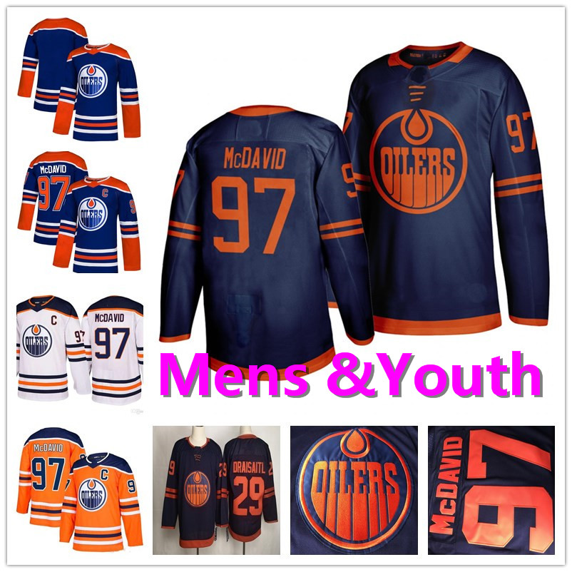 

Youth Mens Lady 97 Connor Mcdavid 29 Leon Draisaitl White Orange Navy Blue Home Away Stitched Kids Edmonton Oilers Ice Hockey Jerseys, 97 white