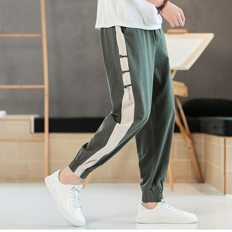 

Streetwear Hip Hop Men Pants Patchwork cotton linen Joggers Sweatpants plus size Men Trousers colorblack pants -8XL, Black
