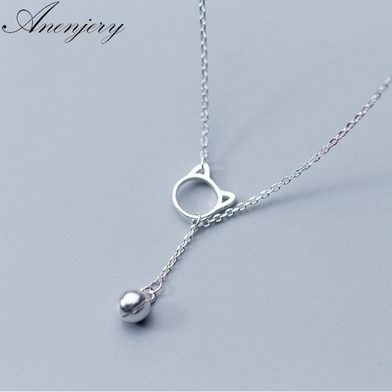 

Hot Fashion Hollow Kitten Cat Bell Clavicle Short Necklace 925 Sterling Silver Necklace For Women