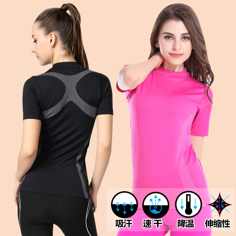 

Yoga Summer Clothes Women Fitness Sport Suits Quick Dry Top Running Shirt Bodybuilding Clothing Jogging Gym Tee Run T-shirt WA10, Black