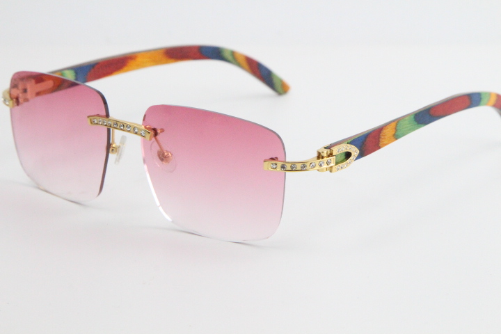 

2020 Selling Rimless Diamond Sunglasses 8300816 peacock Wood Sunglasses Classic pilots metal frame simple leisure Glasses male and female, White;black