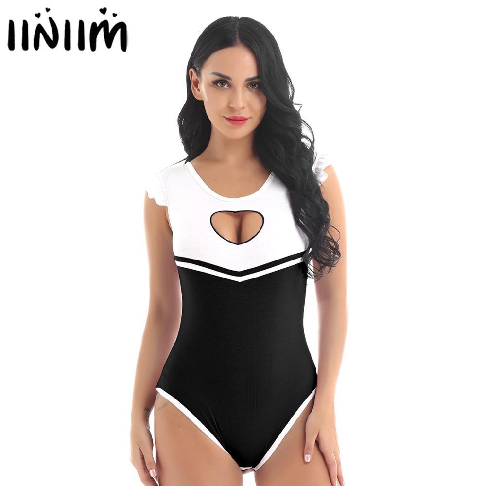 

Women Adult One Piece Exotic Apparel Lingerie Heart-shaped Cutout Bust Crotch Sexy Jumpsuit Costume Soft Cotton Romper Bodysuit LY191222, Pink