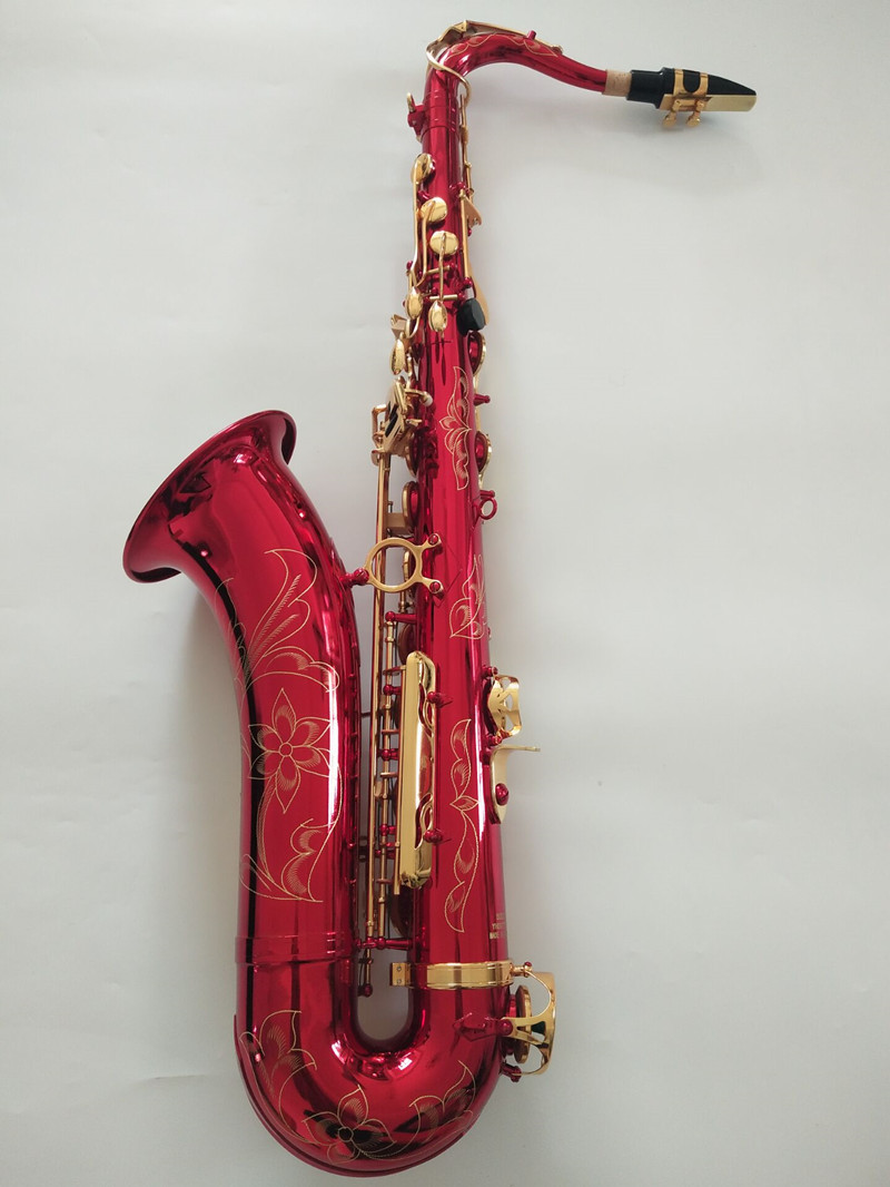 Suzuki Red New Hand Carved Flowers Saxophone Tenor Brass Music Instruments Eb Tune Sax With Case And Mouthpiece-image-552447650