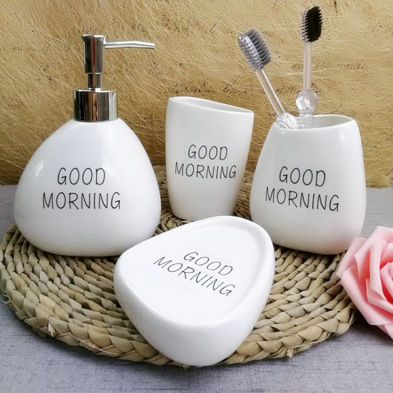 

4 piece set bathroom ceramic set bathroom wash liquid bottle toothbrush cup mouth cup soap dish decoration gift