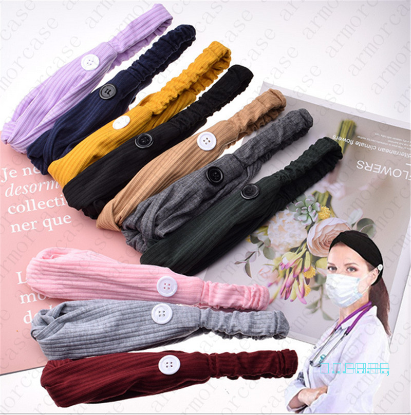 Bandeau de masque de couleur massif de couleur solide avec bouton pour les adultes de protection anti-oreille Sports Sports Bandes de cheveux Ela