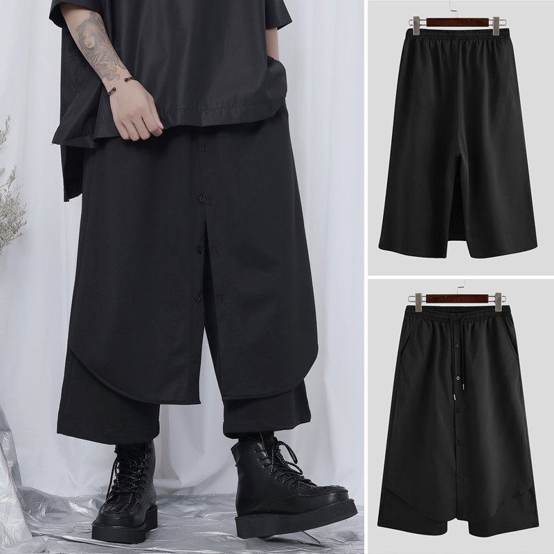 

INCERUN Men Pants Punk Style Personality Casual Solid Color Joggers Skirts Trousers Men Streetwear Loose Irregular Pants -5XL, Black
