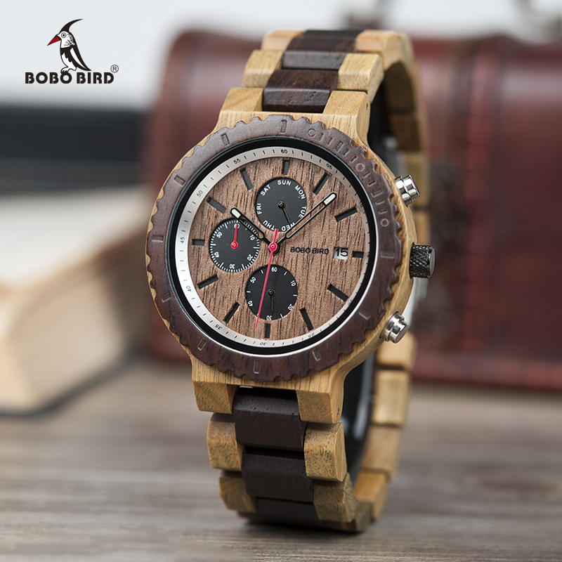 

relogio masculino BOBO BIRD Watch Men Top Luxury Brand Wooden Timepieces Chronograph Quartz Watches Men's Gifts Drop Shipping LY191213, With box 1