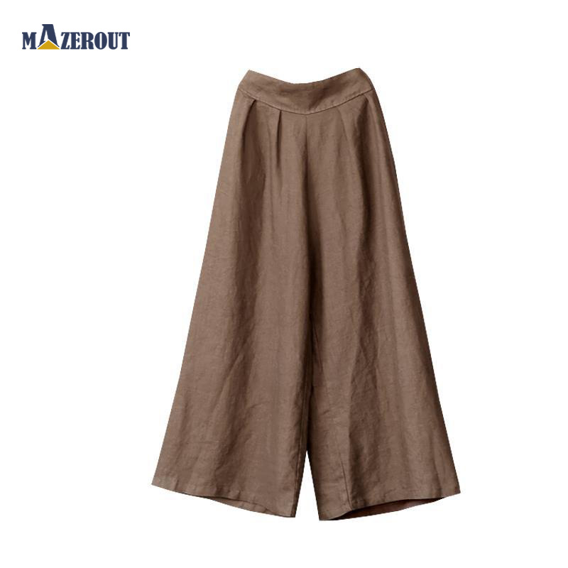 

Mazerout Fashion Wide Leg Pants Women Celmia High Waist Cotton Linen Palazzo Casual Loose Trousers Vintage Femme Plus Size 4XL, Brown