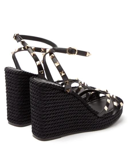 

Famous Ladies Studs Gladiator Sandals Torchon Ankle Strap Espadrilles & Wedges Leather Black Nude Brown Women's Pumps Party Dress EU35-43