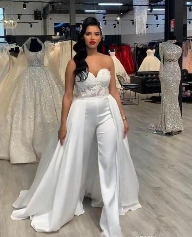 

Lace Stain Women lace bodice evening dress Jumpsuit with Removable Skirt 2020 Sweetheart Abiye formal prom gowns with Pant Suit Deane Lita, Dark red