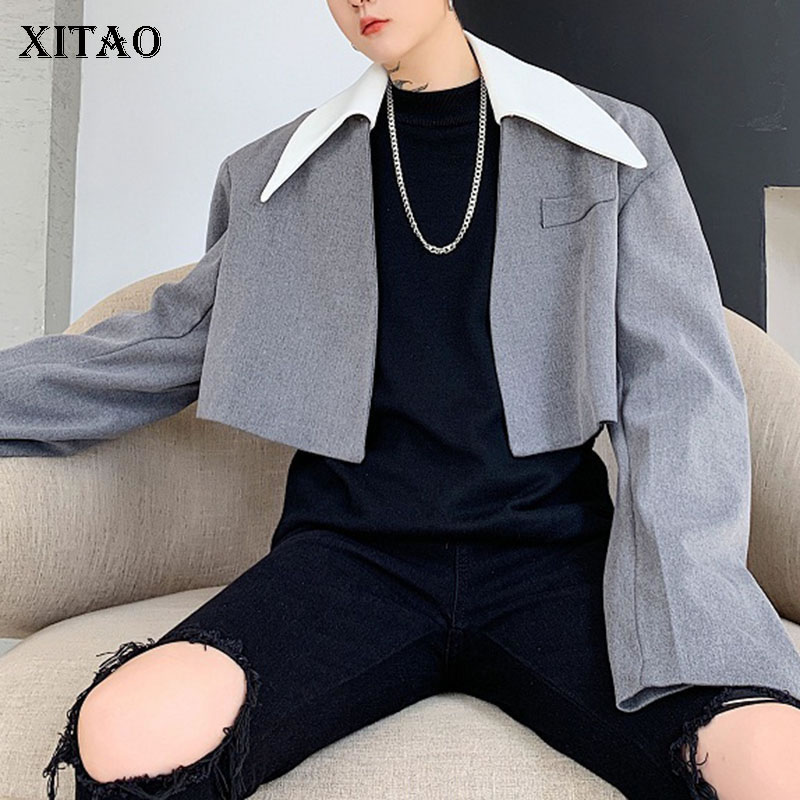 

XITAO Women Fashion Loose Split Blazer 2020 Autumn Elegant Goddess Fan Casual Style Full Sleeve Straight Hem Coat Top ZYQ4028, Gray zyq4028