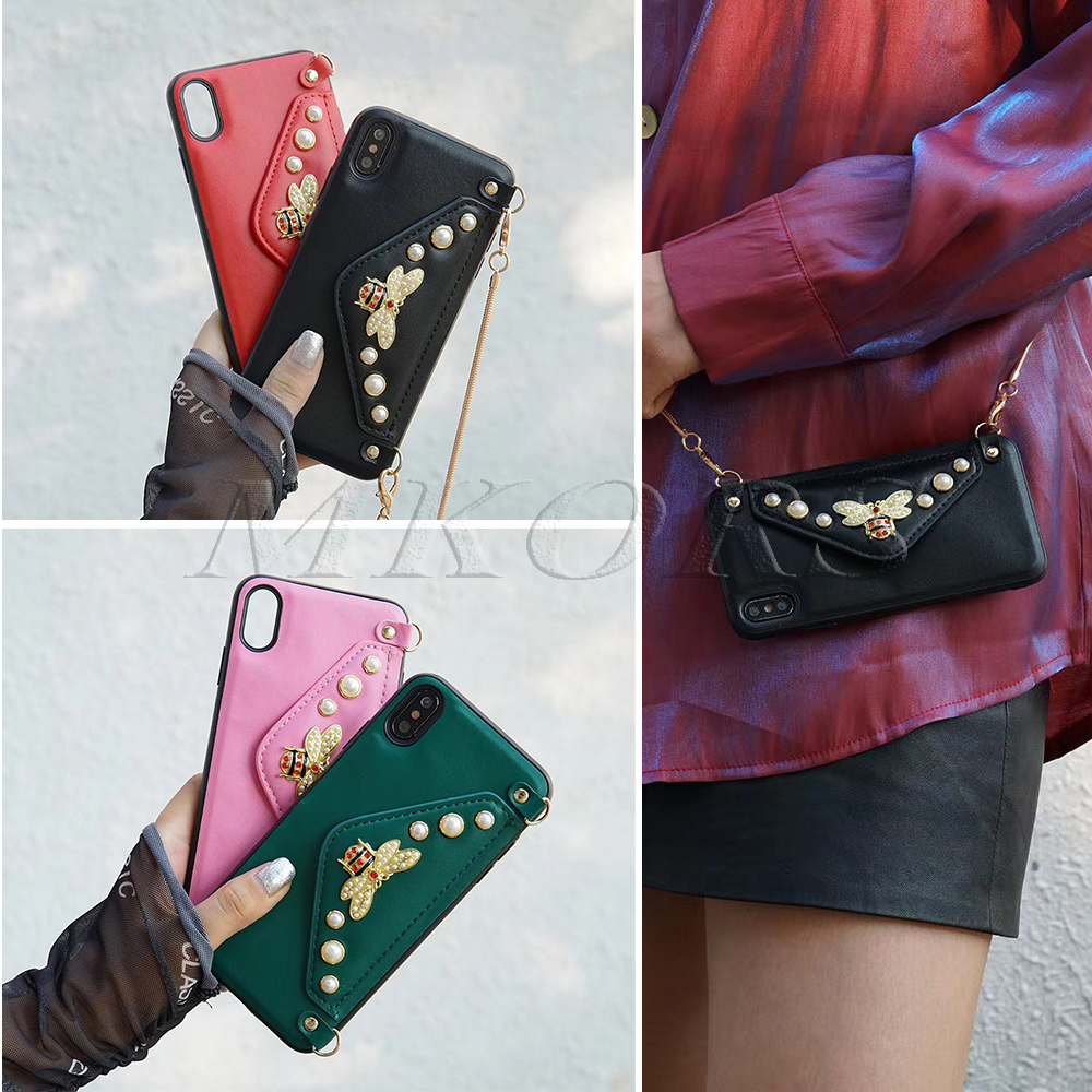 

For iPhone 11 X XS MAX XR 11PRO 11PROMAX 8 8Plus 7 7Plus Bee Shoulder Phone Case Leisure Chain Lanyard Cover for iPhone11 Wallet shell, Green