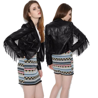 

Women Motorcycle Tassel Fringe Faux Leather Jacket Coat Long Sleeve Autumn Winter Biker Outwear Black Jacket Female Streetwear