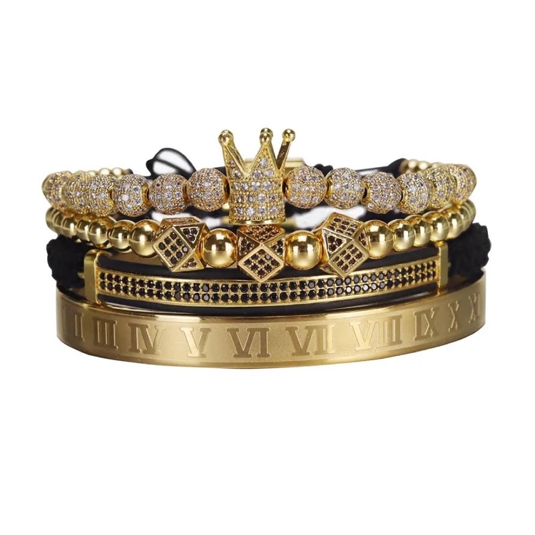 

New Luxury Roman Royal Crown Charm Bracelet Men Fashion Gold Braided Adjustable Men Bracelet For Hip Hop Jewelry 2020 Gift