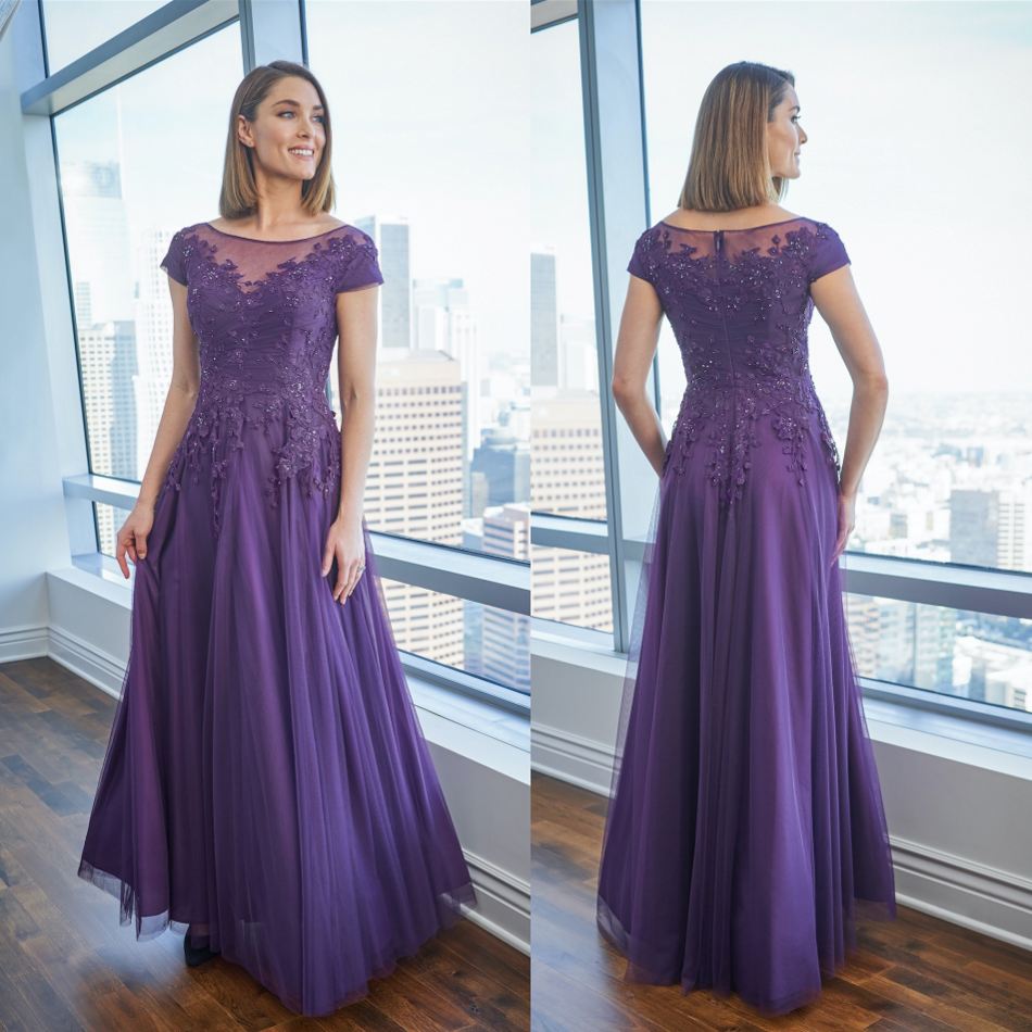 Jasmine mère de la mariée robes 2021 encolure dégagée manches coiffées dentelle paillettes robes de soirée longueur de plancher une ligne robe d'