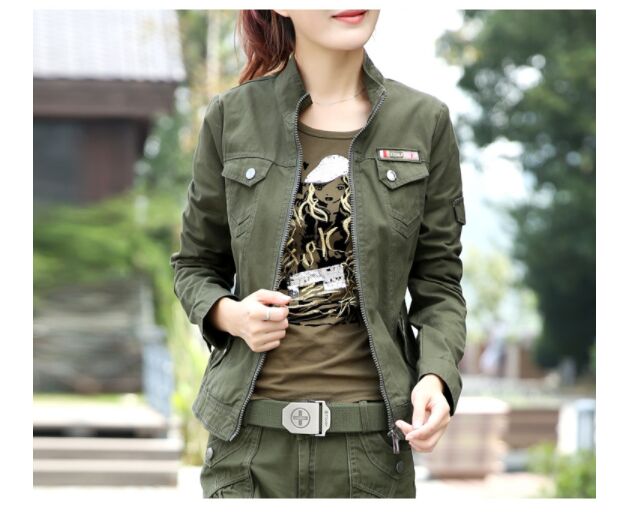 

Camouflage Jacket Women Big Size  -6xl 2018 Spring Autumn Casual Boyfriend Style Slim Army Green Stand Neck Zipper Female