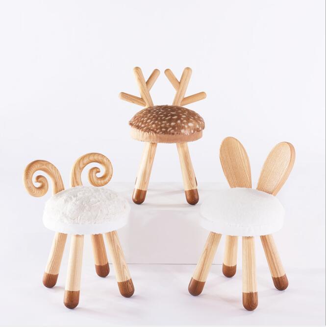 Fawn stool animal chair children's Furniture gift kindergarten solid wood Small chairs-image-498348194