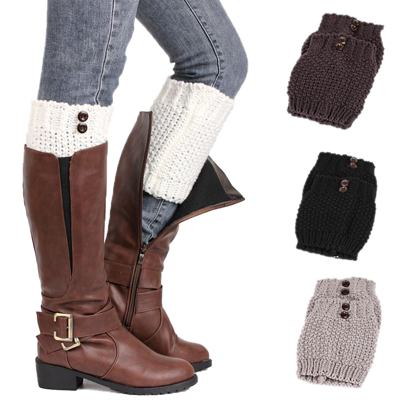 

Women Buttons Hollow Boot Cuffs Knitting Boot Socks Winter, Black