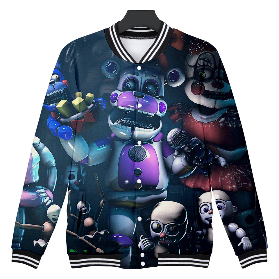 

Five Nights At Freddy 3D Print Baseball Jacket Men Bomber Jacket Streetwear Harajuku Hip Hop Mens Jackets and Coats FNAF Cosplay, Black;brown