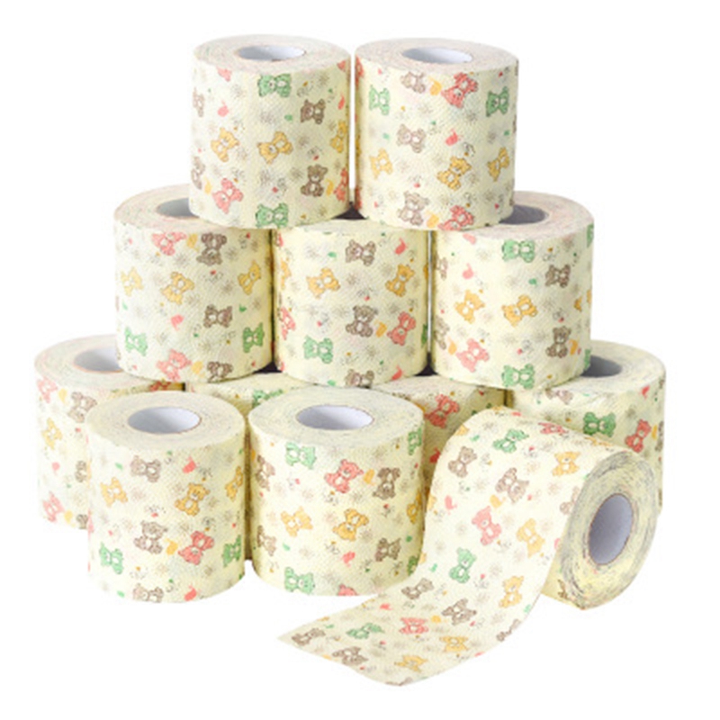 

12PCS Household Bathroom Toilet Paper Napkins Printed Small Roll Paper Does Not Block the Toilet