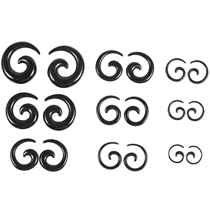 9Pairs Trendy Acrylic Spiral Shaped Taper Tunnel Ear Stretcher Expander Plugs