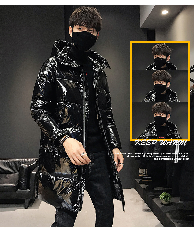 

2019 new winter long warm collar men's fashion down cotton jacket, Black