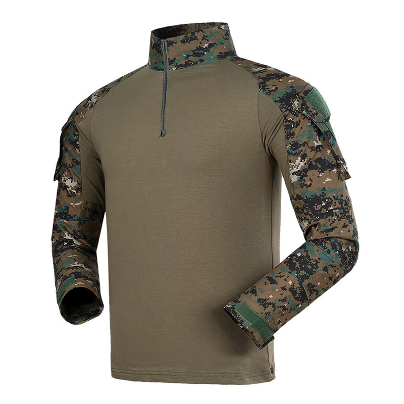

Men's Combat Shirt Woodland Tactical 1/4 Zipper Top Army Hunting T-Shirts, Black