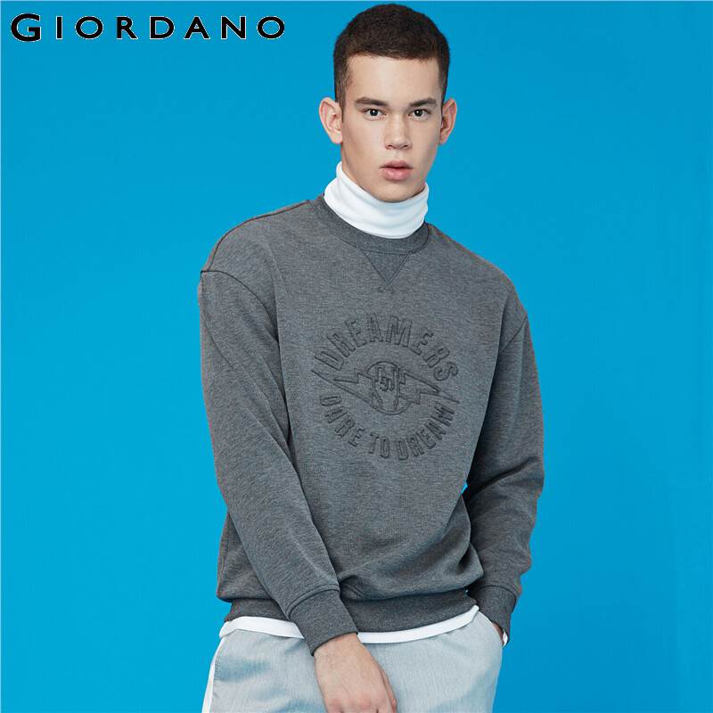 

Men Sweatshirt Interlock Embossed Crewneck Sweatshirt Slightly Thick Loose Grey Sudaderas Para Hombre 01099788, 11grey