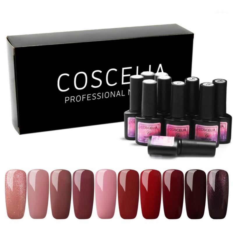 

10PC Nail Gel 8ml Gel Polish UV Nail Polish Varnish Glitter Base And Top Semi Permanant UV Art Manicure Set1, As pic