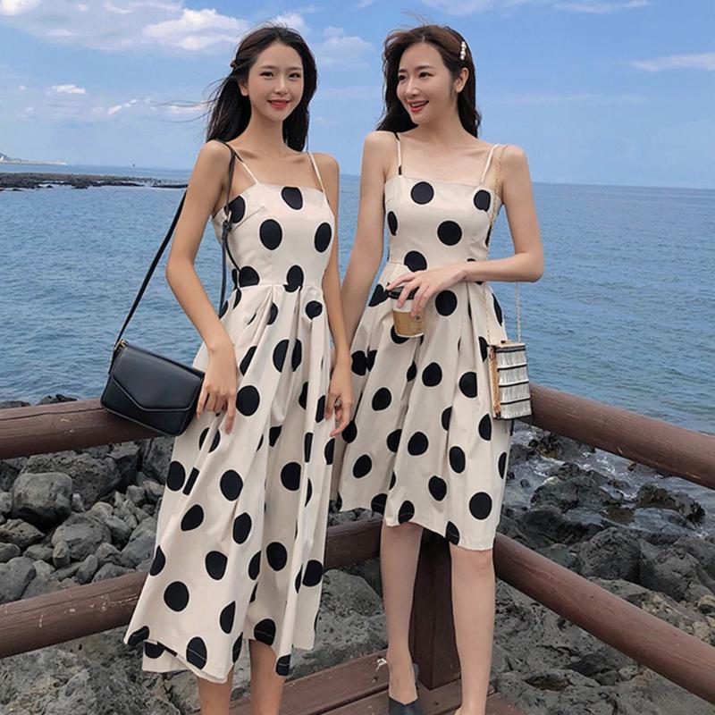 

Summer Dress 2020 Fashion Latest Women's Boho Dot High Waist Party Dress Evening Beach Sleeveless Women Long Sundress#J30, As pic