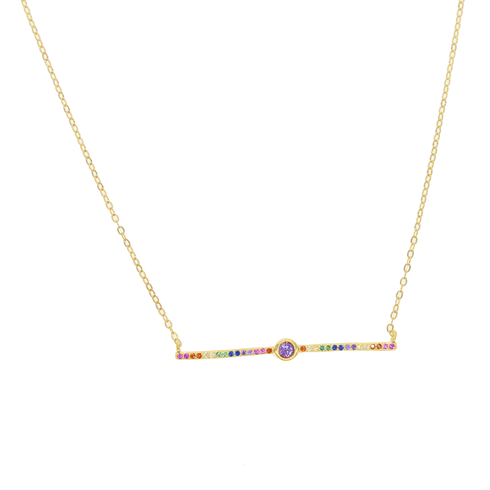925 sterling silver rainbow cz bar necklace simple minimal design delicate women girl gift gold plated vermeil geometric necklace