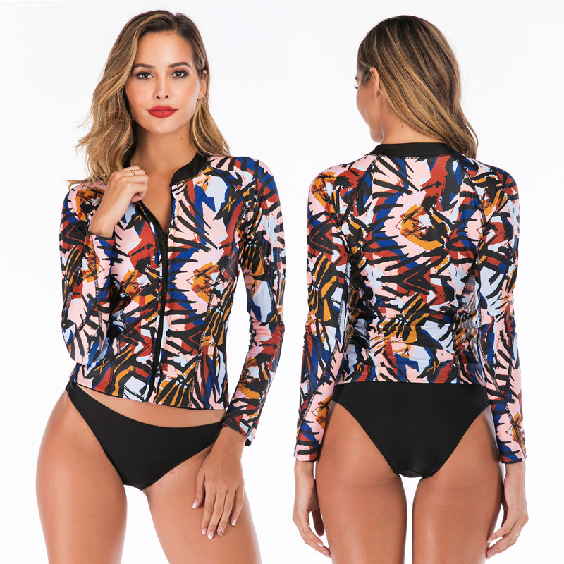 

Women' Rash Guard Sun Protection UV Surf Tops & Bottoms Two Piece Long Sleeve Swim Shirt Zipper Front Tankini Swimsuit
