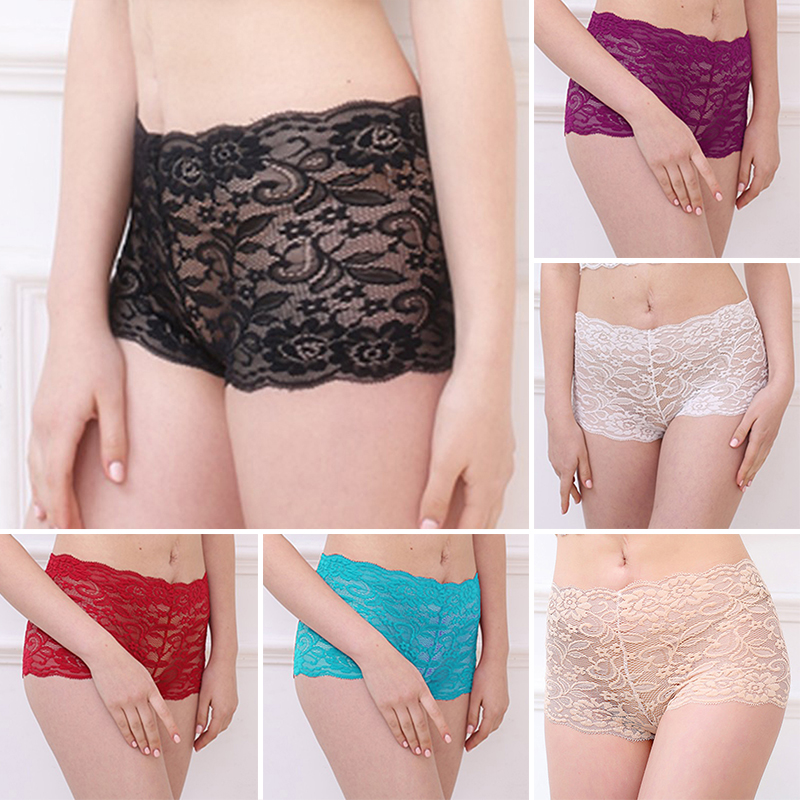 

Women Ladies Sexy Lace Underwear Panties Hollow Perspective Boxer Briefs Underpants Breathable Lingerie, Wine red